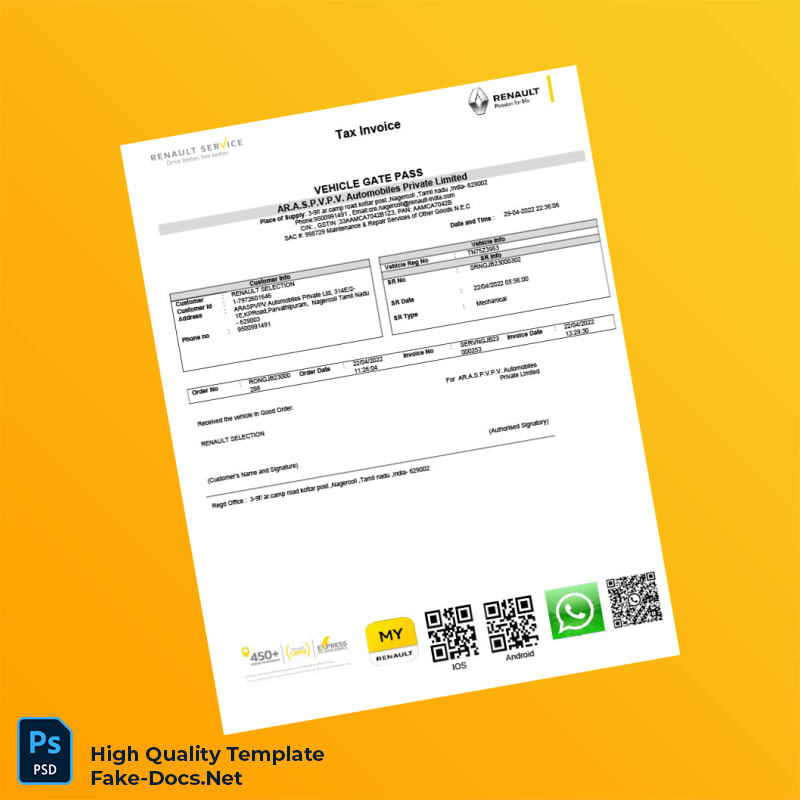 India AR A S P V P V Automobiles Private Limited Tax Invoice Template in Word and PDF formats 4 page India AR A S P V P V Automobiles Private Limited Tax Invoice Template in Word and PDF formats 4 page