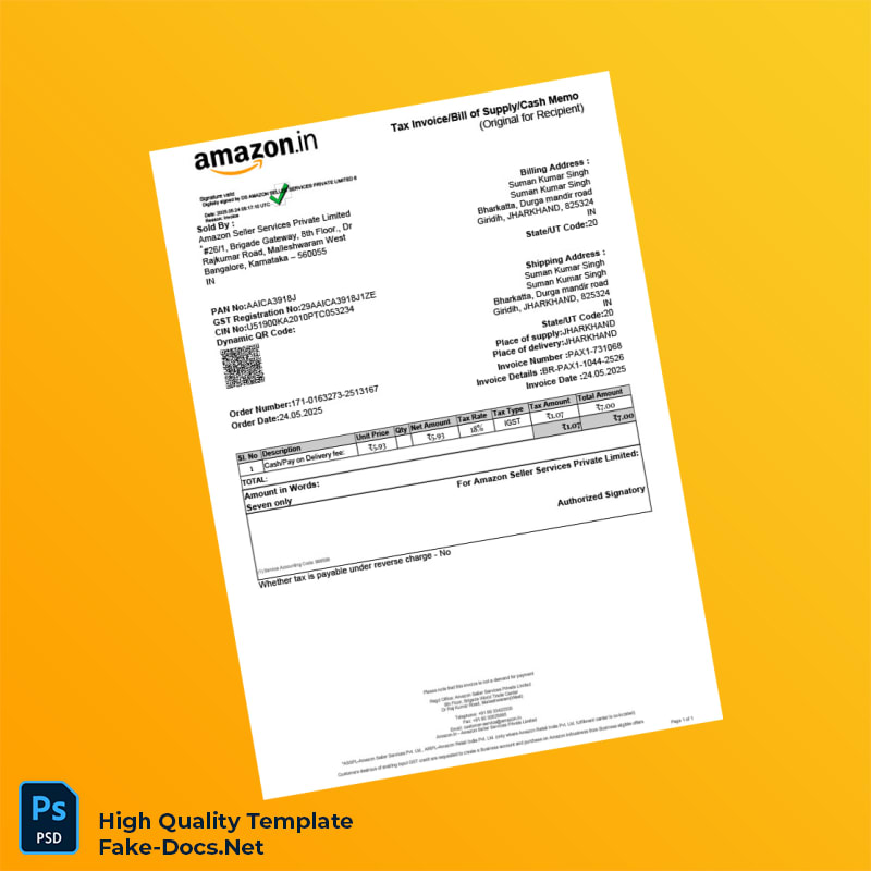 India Amazon Seller Services Private Limited COCOBLU RETAIL LIMITED Invoice Template in Word and PDF formats 2 page India Amazon Seller Services Private Limited COCOBLU RETAIL LIMITED Invoice Template in Word and PDF formats 2 page