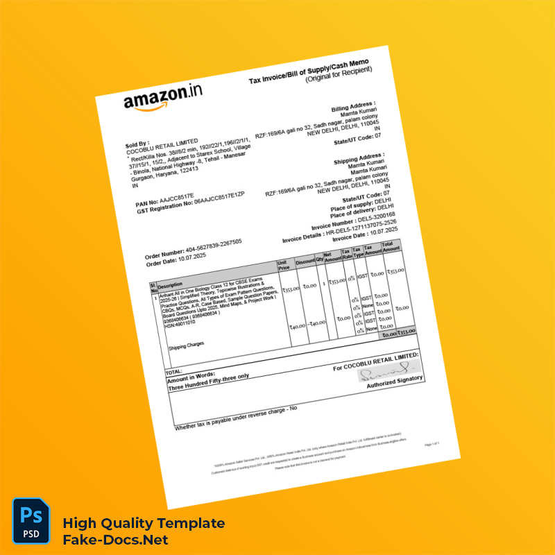 India Amazon Seller Services Private Limited Invoice Template in Word and PDF formats India Cocoblu Retail Limited Invoice Templ 2 page India Amazon Seller Services Private Limited Invoice Template in Word and PDF formats India Cocoblu Retail Limited Invoice Templ 2 page