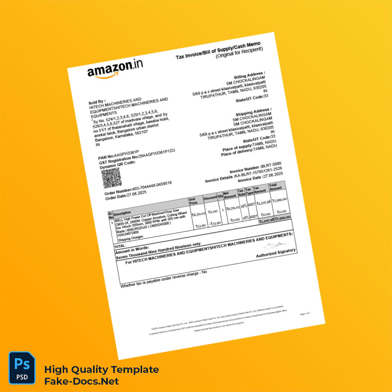India Amazon Seller Services Private Limited Invoice Template in Word and PDF formats India Hitech Machineries and Equipments Ta 2 page India Amazon Seller Services Private Limited Invoice Template in Word and PDF formats India Hitech Machineries and Equipments Ta 2 page
