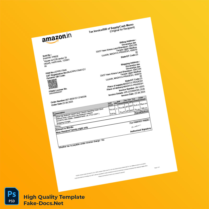 India Amazon Seller Services Private Limited Invoice Template in Word and PDF formats India Pantry Pride Tax Invoice Template in 2 page India Amazon Seller Services Private Limited Invoice Template in Word and PDF formats India Pantry Pride Tax Invoice Template in 2 page