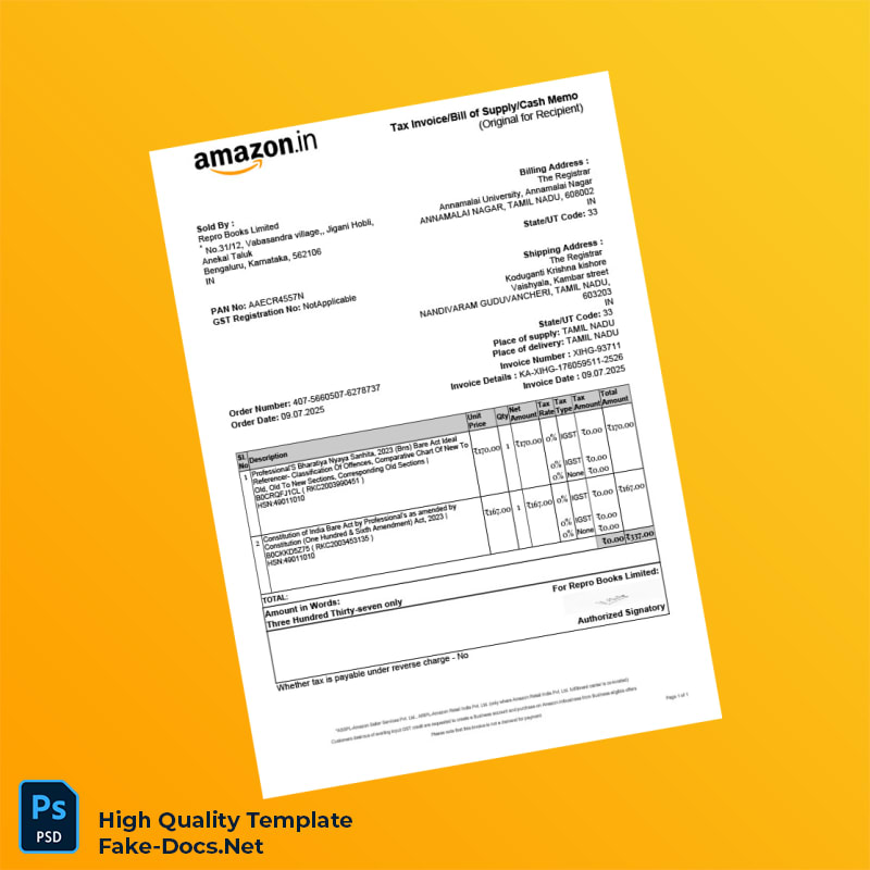India Amazon Seller Services Private Limited Invoice Template in Word and PDF formats India Repro Books Limited Tax Invoice Temp 2 page India Amazon Seller Services Private Limited Invoice Template in Word and PDF formats India Repro Books Limited Tax Invoice Temp 2 page