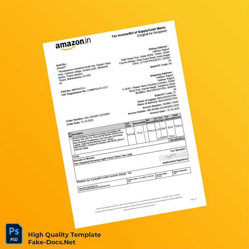 India Amazon Seller Services Private Limited Invoice Template in Word and PDF formats India Street27 Tax Invoice Template in Wor 2 page India Amazon Seller Services Private Limited Invoice Template in Word and PDF formats India Street27 Tax Invoice Template in Wor 2 page