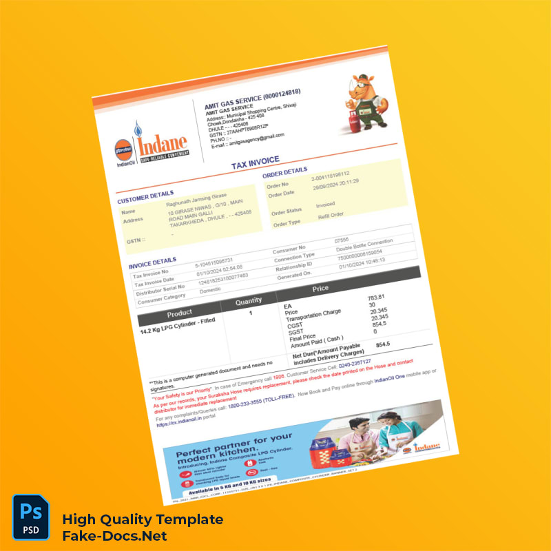 India Amit Gas Service Invoice Template in Word and PDF formats 2 page India Amit Gas Service Invoice Template in Word and PDF formats 2 page