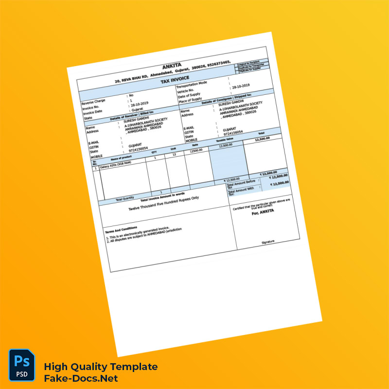 India Ankita Tax Invoice Template in Word and PDF formats India Ankita Tax Invoice Template in Word and PDF formats