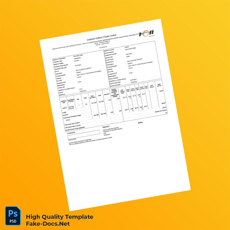 India Antariksh Softtech Private Limited Invoice Template in Word and PDF formats India Antariksh Softtech Private Limited Invoice Template in Word and PDF formats