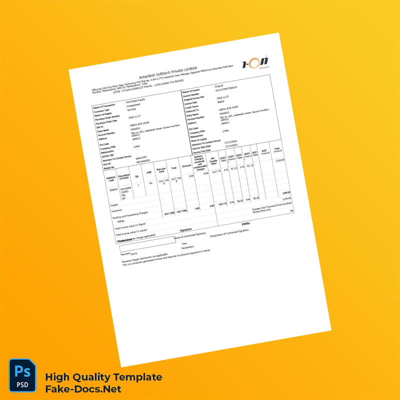 India Antariksh Softtech Private Limited Tax Invoice Template in Word and PDF formats India Antariksh Softtech Private Limited Tax Invoice Template in Word and PDF formats