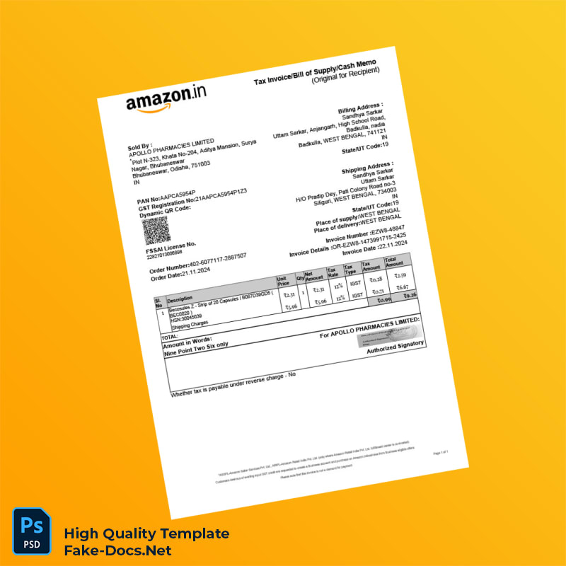 India Apollo Pharmacies Invoice Template in Word and PDF formats India Apollo Pharmacies Invoice Template in Word and PDF formats
