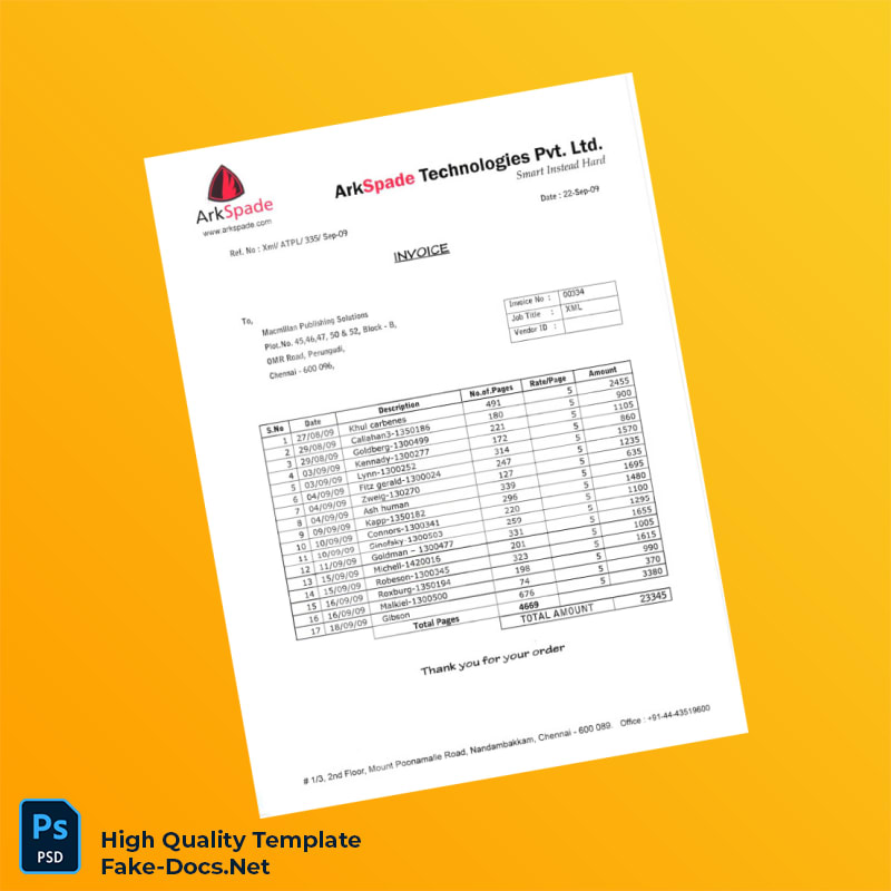 India ArkSpade Technologies Invoice Template in Word and PDF formats 3 page India ArkSpade Technologies Invoice Template in Word and PDF formats 3 page