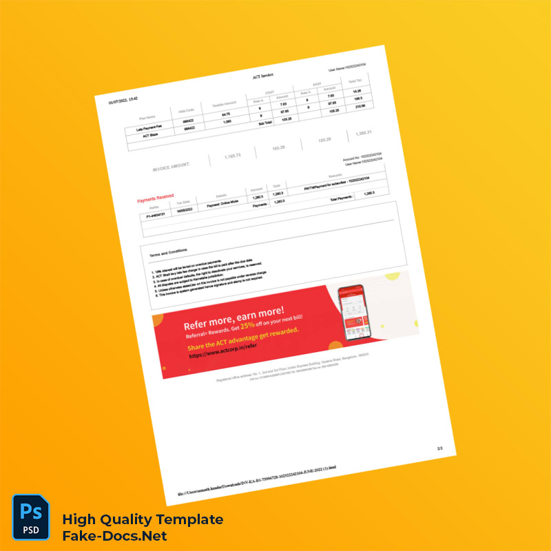 India Atria Convergence Technologies Invoice Template in Word and PDF formats 2 page India Atria Convergence Technologies Invoice Template in Word and PDF formats 2 page