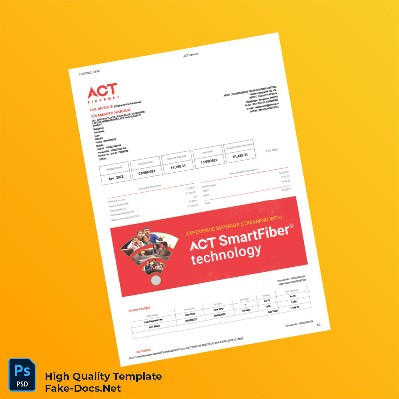 India Atria Convergence Technologies Invoice Template in Word and PDF formats 2 page India Atria Convergence Technologies Invoice Template in Word and PDF formats 2 page