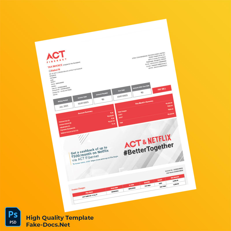 India Atria Convergence Technologies Limited Tax Invoice Template in Word and PDF formats 2 page India Atria Convergence Technologies Limited Tax Invoice Template in Word and PDF formats 2 page