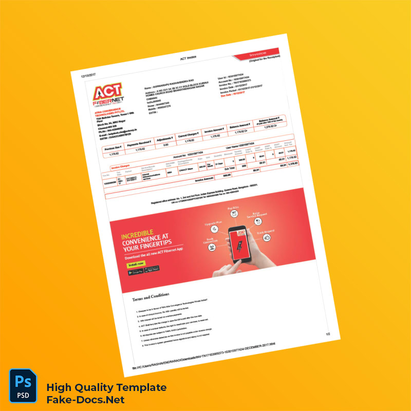 India Atria Convergence Technologies Pvt Ltd Invoice Template in Word and PDF formats 2 page India Atria Convergence Technologies Pvt Ltd Invoice Template in Word and PDF formats 2 page
