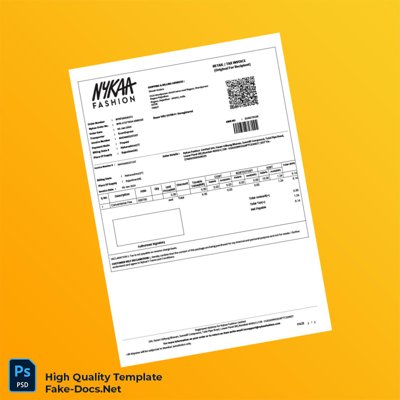 India Ayaan Enterprises Private Limited Invoice Template in Word and PDF formats 2 page India Ayaan Enterprises Private Limited Invoice Template in Word and PDF formats 2 page
