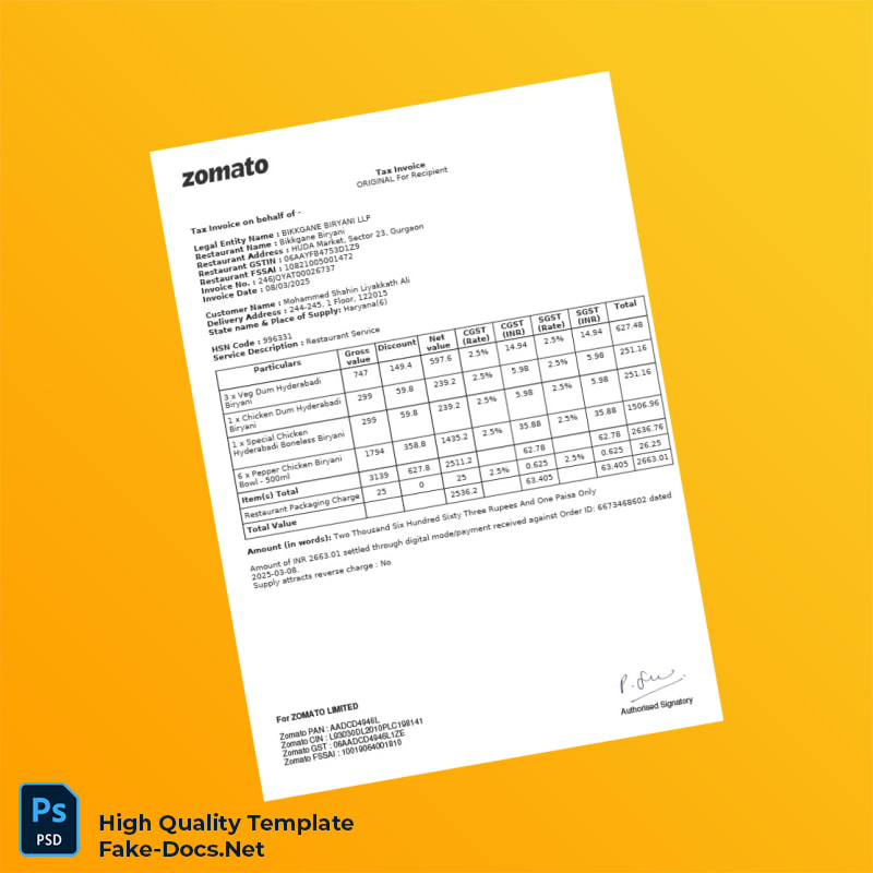 India BIKKGANE BIRYANI LLP Tax Invoice Template in Word and PDF formats 2 page India BIKKGANE BIRYANI LLP Tax Invoice Template in Word and PDF formats 2 page