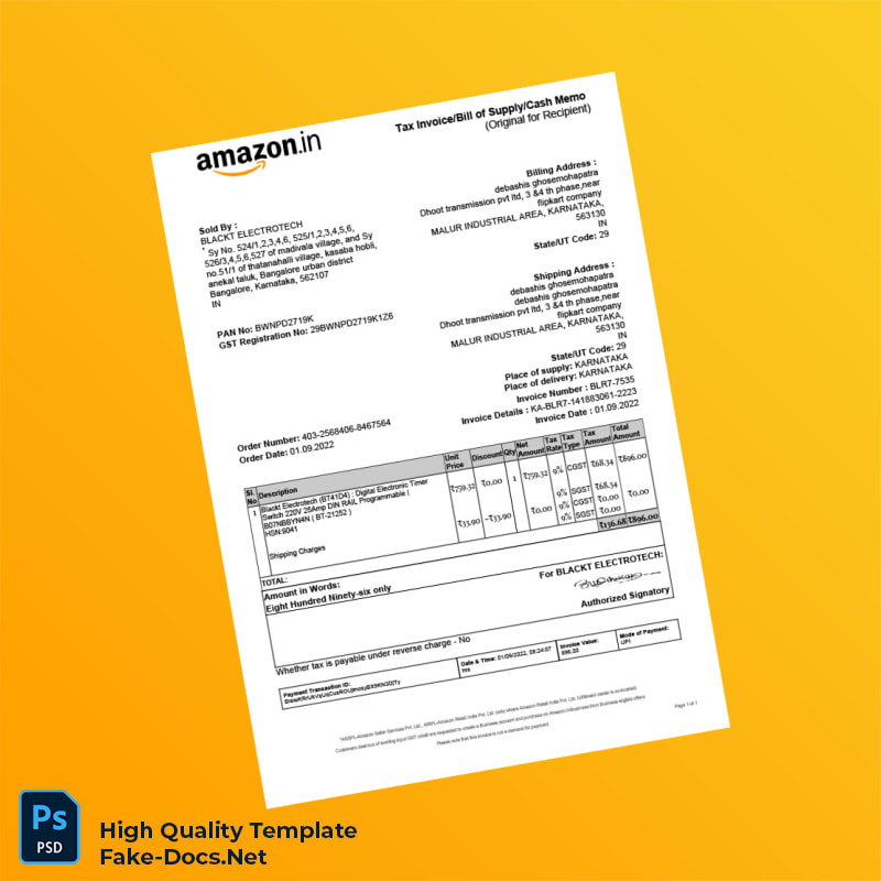 India BLACKT ELECTROTECH Invoice Template in Word and PDF formats India BLACKT ELECTROTECH Invoice Template in Word and PDF formats