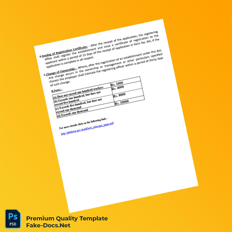 India BOCW Authority Editable Registration Certificate Template (Word & PDF) 7 page India BOCW Authority Editable Registration Certificate Template (Word & PDF) 7 page