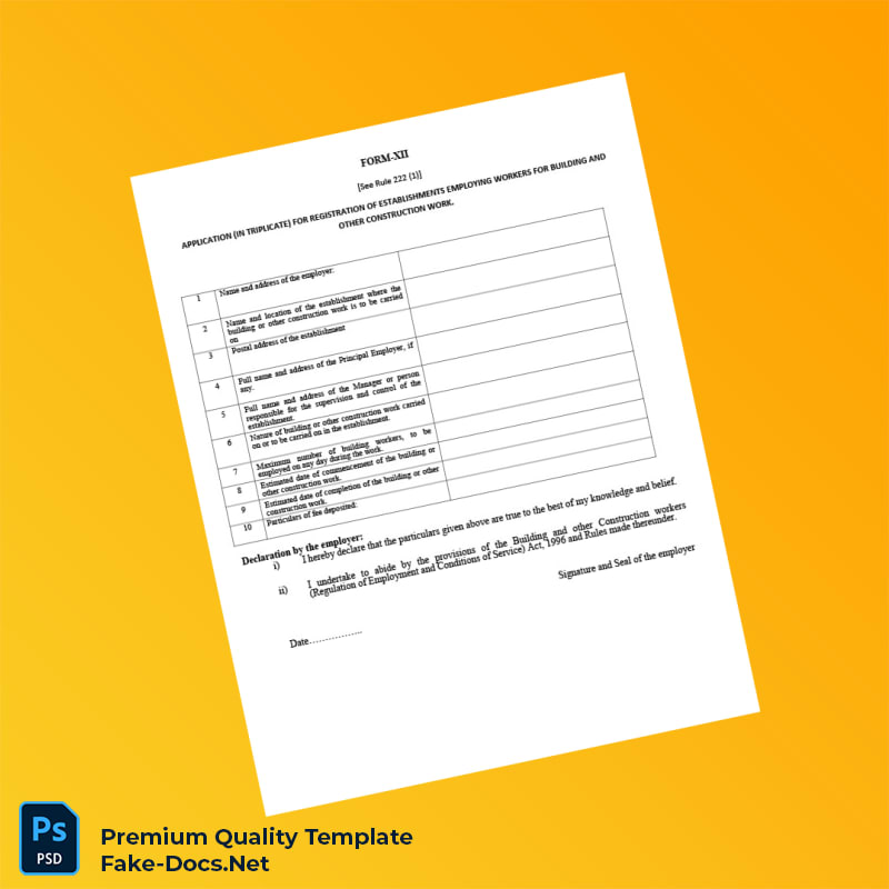 India BOCW Authority Editable Registration Certificate Template (Word & PDF) 7 page India BOCW Authority Editable Registration Certificate Template (Word & PDF) 7 page