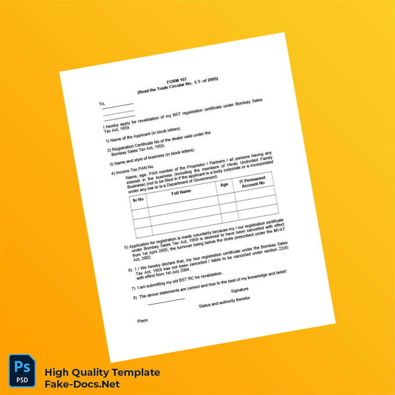 India BST Registration Revalidation Form Template in Word and PDF formats 2 page India BST Registration Revalidation Form Template in Word and PDF formats 2 page