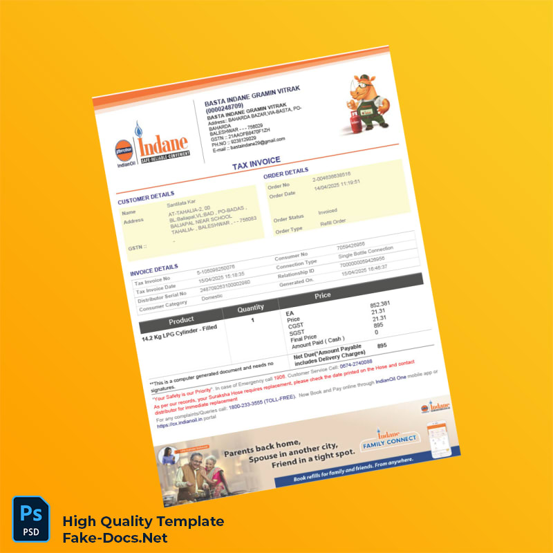 India Basta Indane Gramin Vitrak Tax Invoice Template in Word and PDF formats 2 page India Basta Indane Gramin Vitrak Tax Invoice Template in Word and PDF formats 2 page