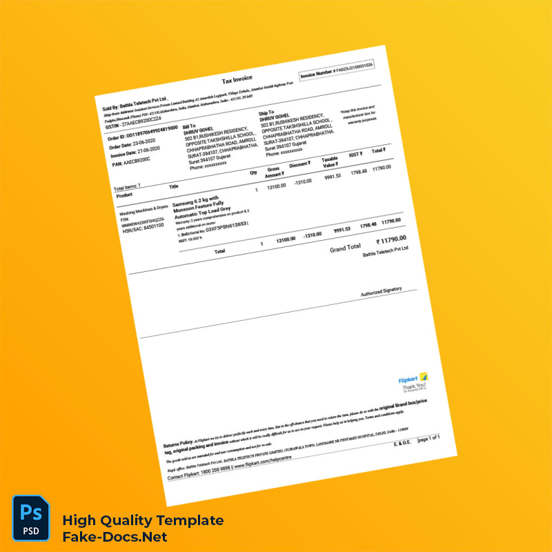 India Bathla Teletech Pvt Ltd Invoice Template in Word and PDF formats India Bathla Teletech Pvt Ltd Invoice Template in Word and PDF formats