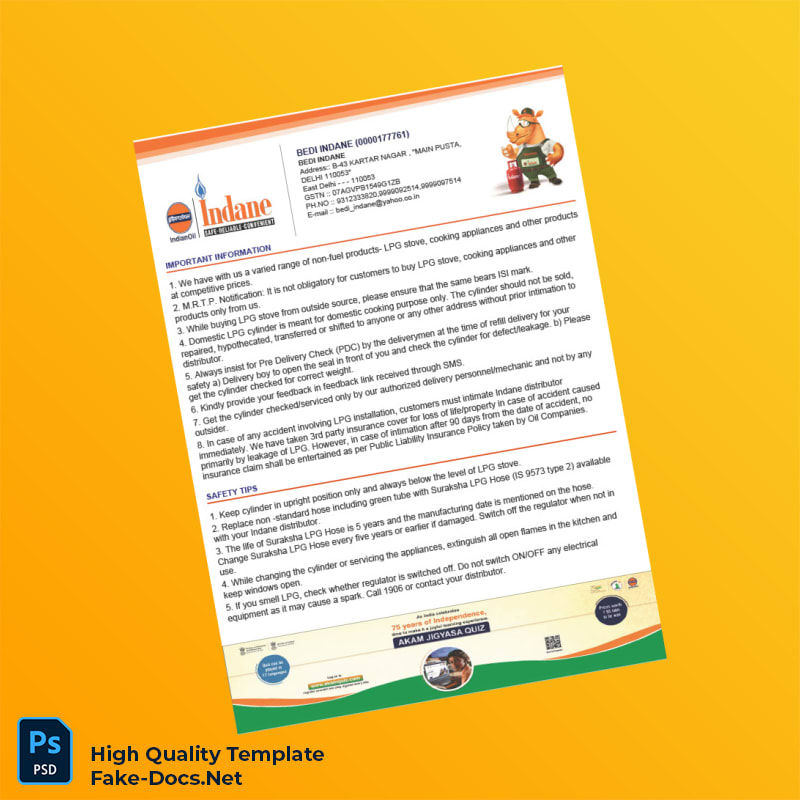 India Bedi Indane Tax Invoice Template in Word and PDF formats 2 page India Bedi Indane Tax Invoice Template in Word and PDF formats 2 page