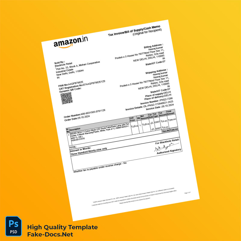 India Blackhole Retail Invoice Template in Word and PDF formats India Blackhole Retail Invoice Template in Word and PDF formats