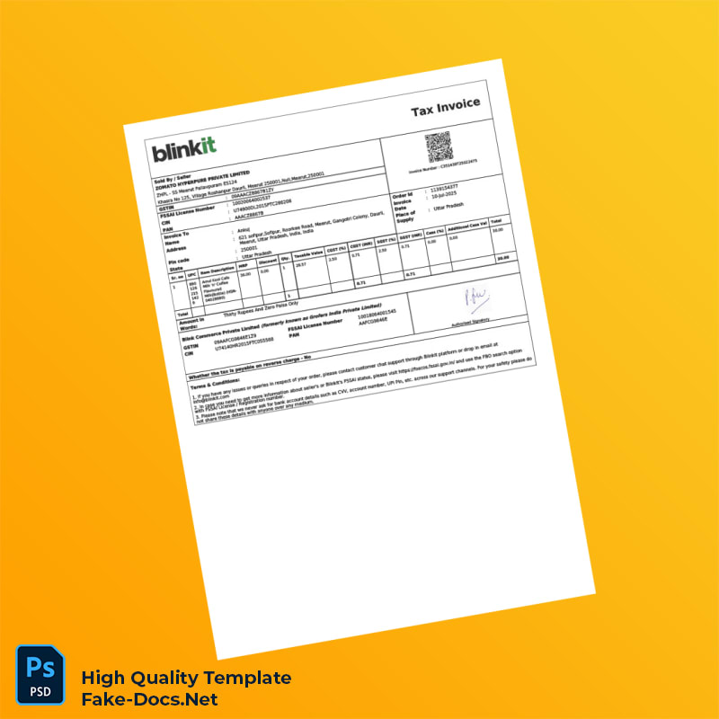 India Blink Commerce Private Limited Invoice Template in Word and PDF formats 3 page India Blink Commerce Private Limited Invoice Template in Word and PDF formats 3 page