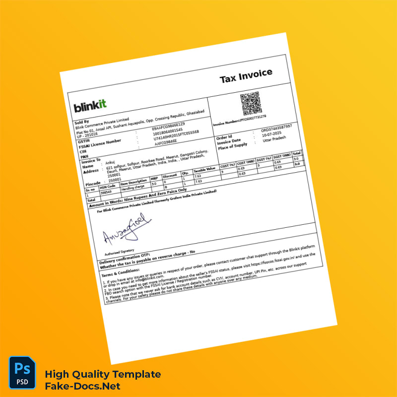 India Blink Commerce Private Limited Invoice Template in Word and PDF formats 3 page India Blink Commerce Private Limited Invoice Template in Word and PDF formats 3 page