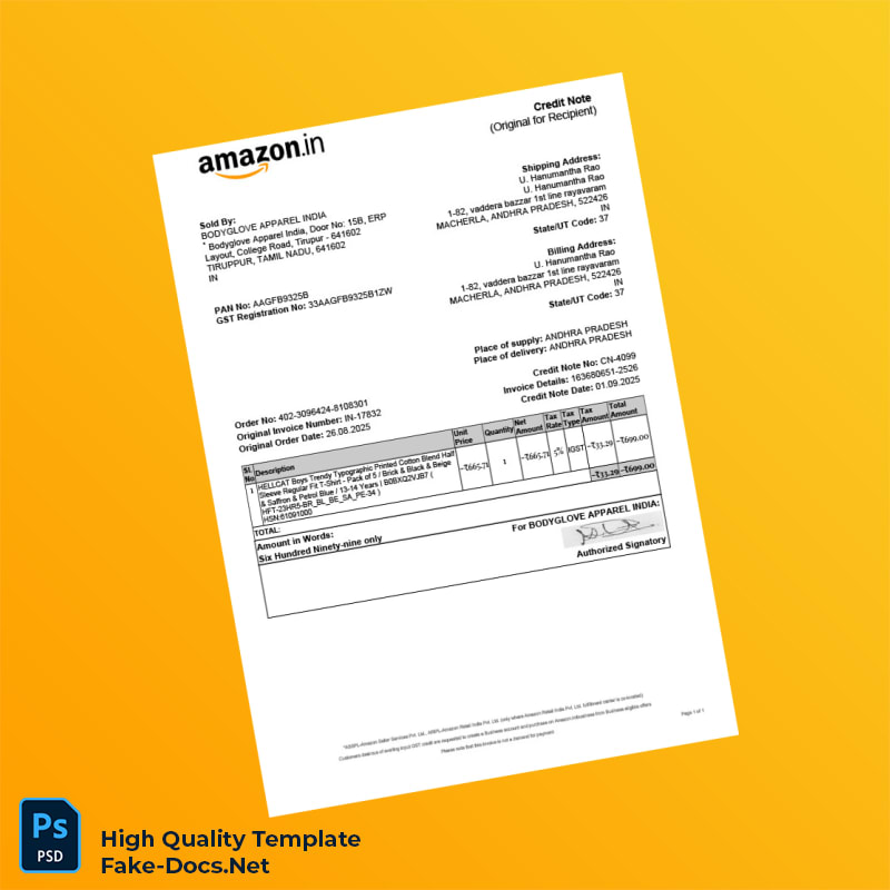India Bodyglove Apparel India Invoice Template in Word and PDF formats 2 page India Bodyglove Apparel India Invoice Template in Word and PDF formats 2 page