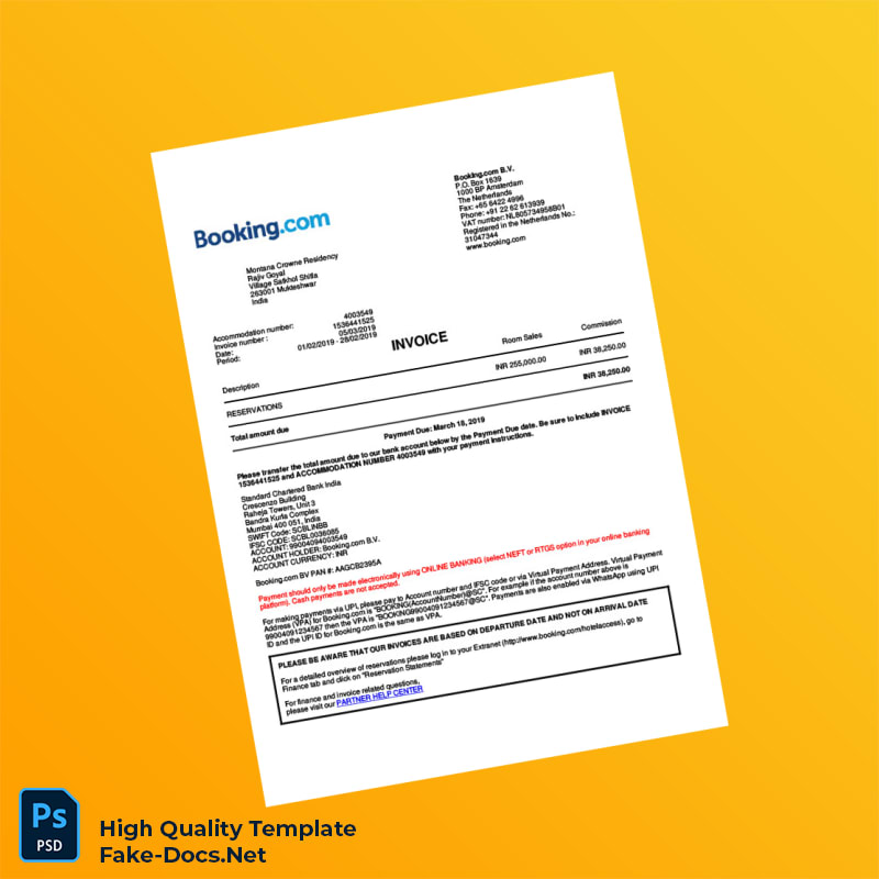 India Booking com Invoice Template in Word and PDF formats 2 page India Booking com Invoice Template in Word and PDF formats 2 page