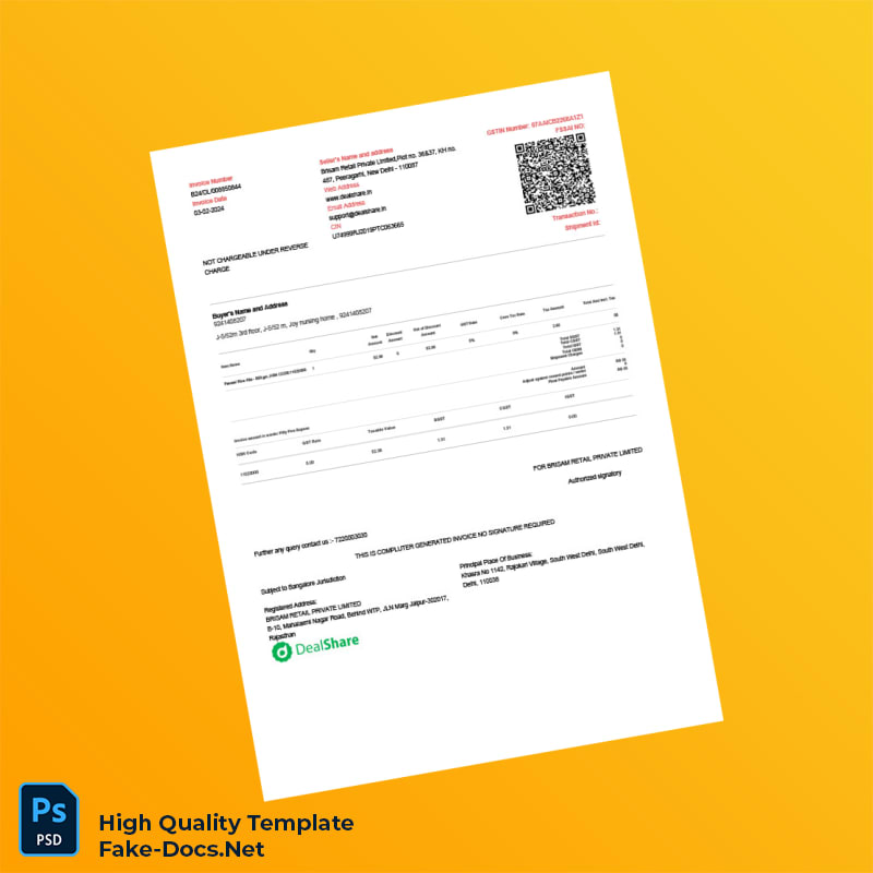 India Brisam Retail Private Limited Invoice Template in Word and PDF formats 7 page India Brisam Retail Private Limited Invoice Template in Word and PDF formats 7 page