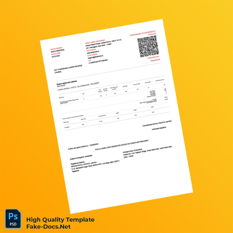 India Brisam Retail Private Limited Invoice Template in Word and PDF formats 7 page India Brisam Retail Private Limited Invoice Template in Word and PDF formats 7 page