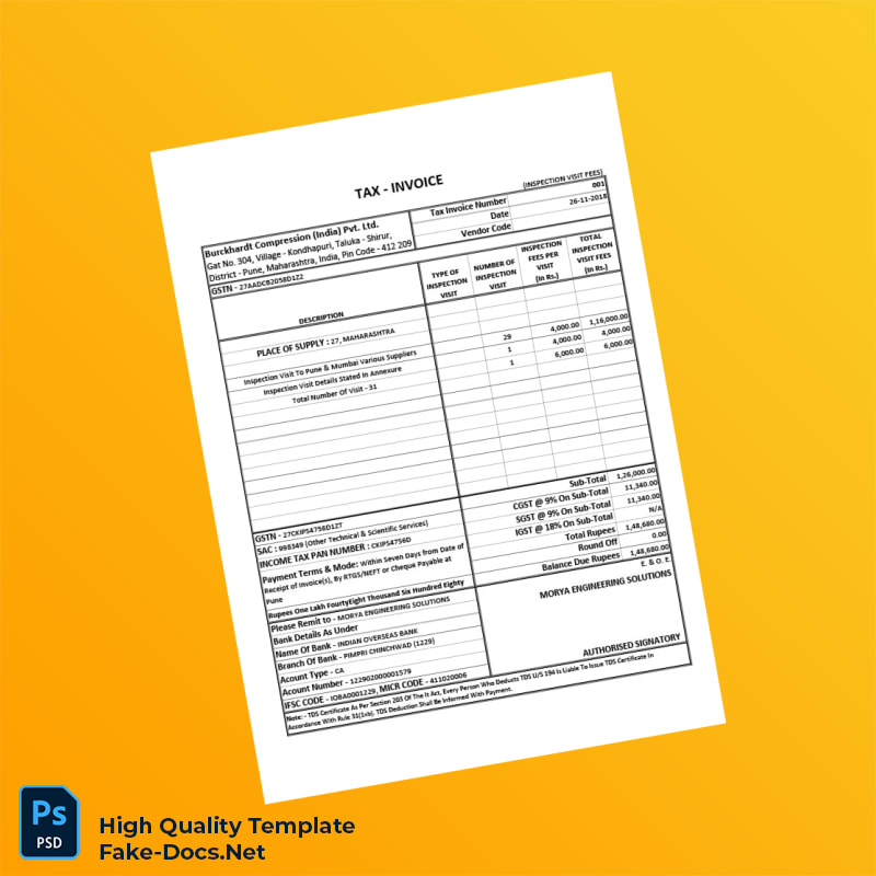 India Burckhardt Compression India Pvt Ltd Tax Invoice Template in Word and PDF formats India Burckhardt Compression India Pvt Ltd Tax Invoice Template in Word and PDF formats