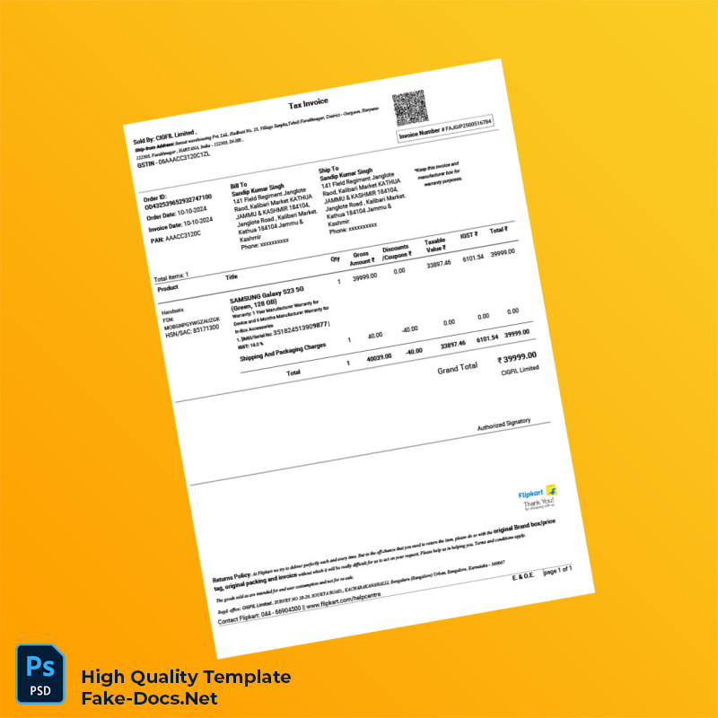 India CIIFL Limited Tax Invoice Template in Word and PDF formats 3 page India CIIFL Limited Tax Invoice Template in Word and PDF formats 3 page