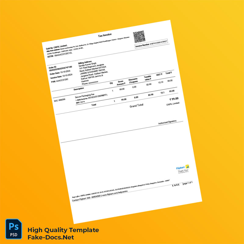 India CIIFL Limited Tax Invoice Template in Word and PDF formats 3 page India CIIFL Limited Tax Invoice Template in Word and PDF formats 3 page