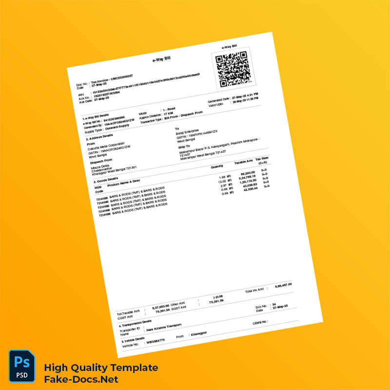 India Calcutta Metal Corporation Challan Cum Tax Invoice Template in Word and PDF formats 4 page India Calcutta Metal Corporation Challan Cum Tax Invoice Template in Word and PDF formats 4 page