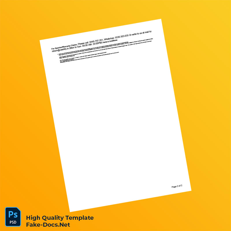 India Cashify Tax Invoice Template in Word and PDF formats 2 page India Cashify Tax Invoice Template in Word and PDF formats 2 page