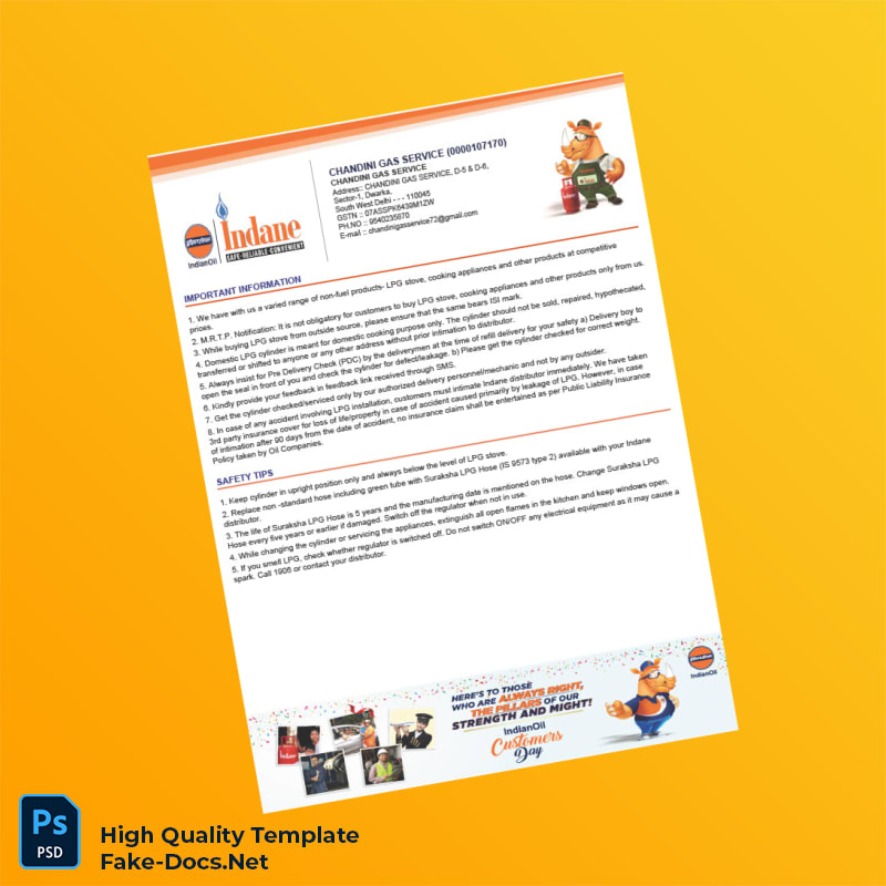 India Chandini Gas Service Tax Invoice Template in Word and PDF formats 2 page India Chandini Gas Service Tax Invoice Template in Word and PDF formats 2 page