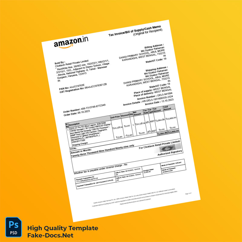 India Clicktech Retail Private Limited Tax Invoice Template in Word and PDF formats India Clicktech Retail Private Limited Tax Invoice Template in Word and PDF formats