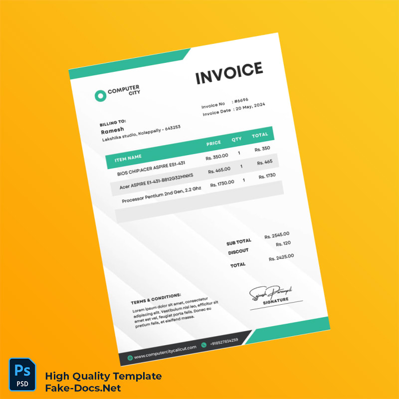 India Computer City Invoice Template in Word and PDF formats India Computer City Invoice Template in Word and PDF formats