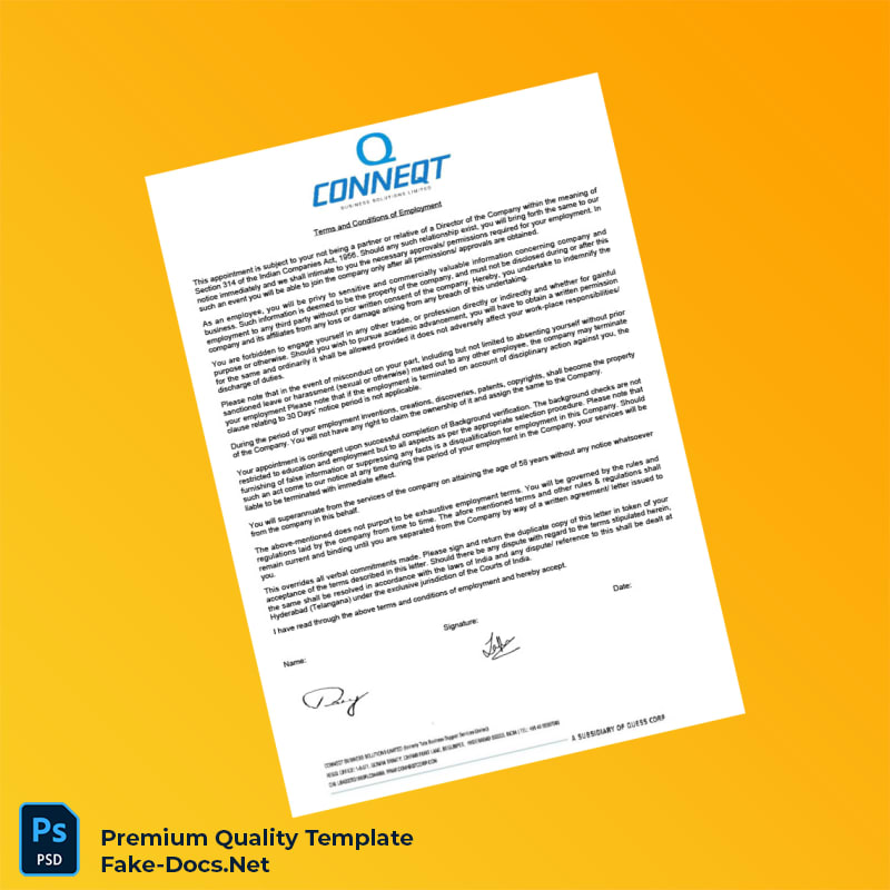 India Conneqt Business Solutions Employment Verification Letter Template (Word & PDF) 5 page India Conneqt Business Solutions Employment Verification Letter Template (Word & PDF) 5 page