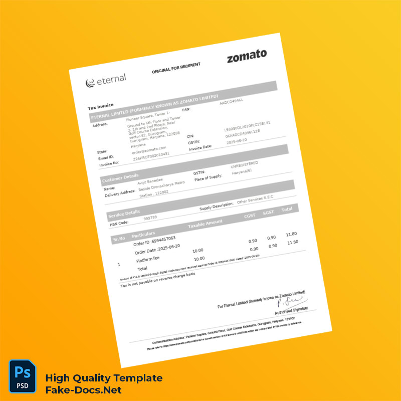 India Convenience Restaurants Private Limited Tax Invoice Template in Word and PDF formats 2 page India Convenience Restaurants Private Limited Tax Invoice Template in Word and PDF formats 2 page