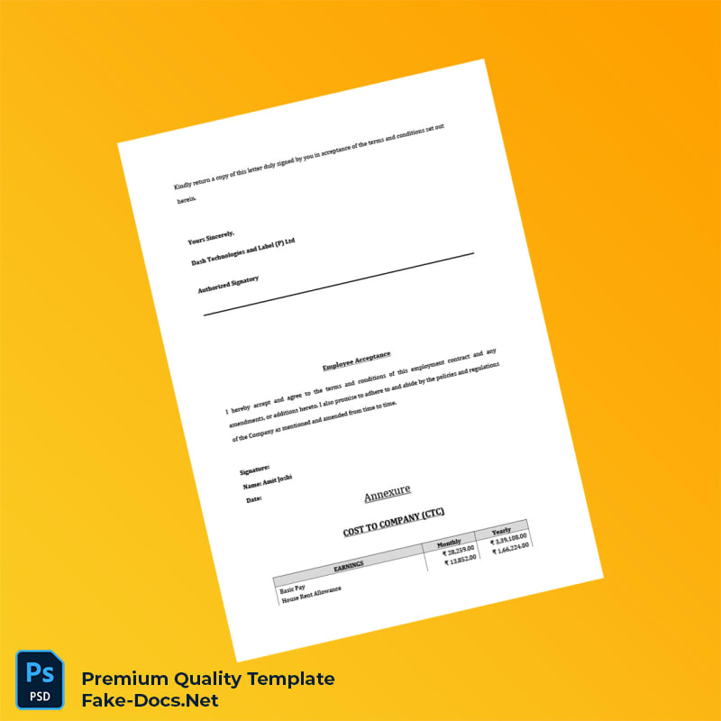 India Dash Technologies and Label P Ltd Joining Letter Template (Word & PDF) 8 page India Dash Technologies and Label P Ltd Joining Letter Template (Word & PDF) 8 page