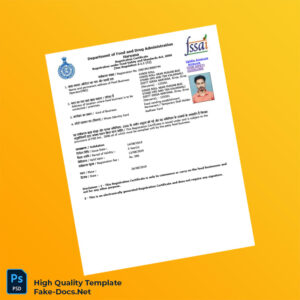 India Department of Food and Drug Administration FSSAI Registration Certificate Template in Word and PDF formats India Department of Food and Drug Administration FSSAI Registration Certificate Template in Word and PDF formats