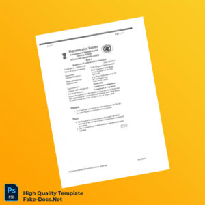 India Department of Labour Registration Certificate Template in Word and PDF formats