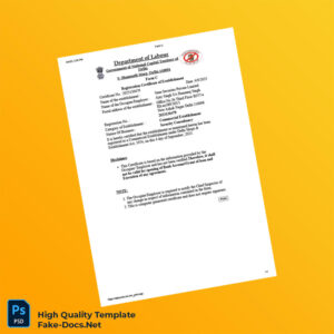 India Department of Labour Registration Certificate of Establishment Template in Word and PDF formats
