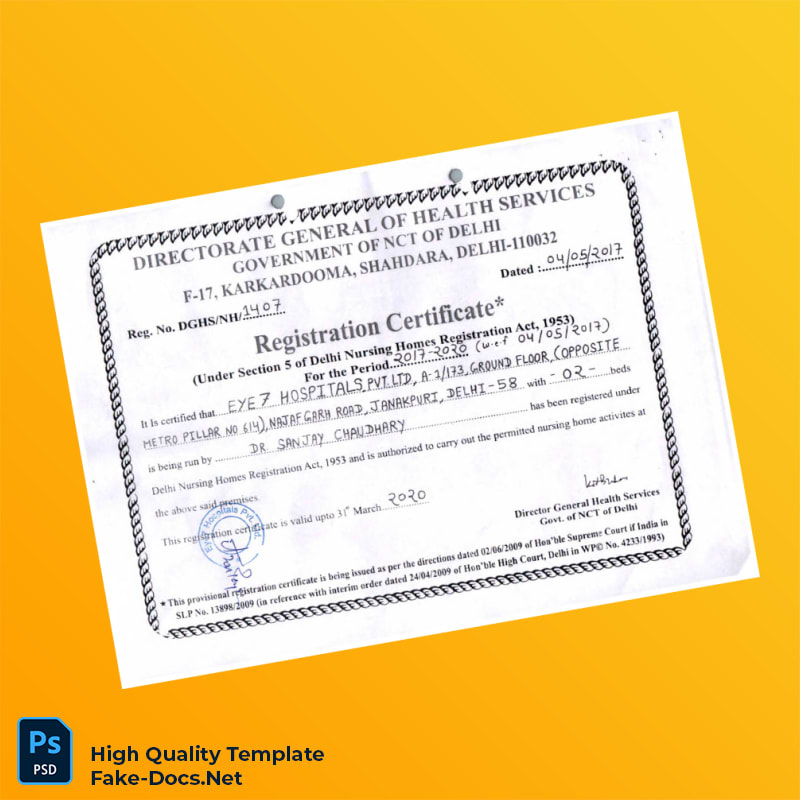 India Directorate General of Health Services Registration Certificate Template in Word and PDF formats India Directorate General of Health Services Registration Certificate Template in Word and PDF formats