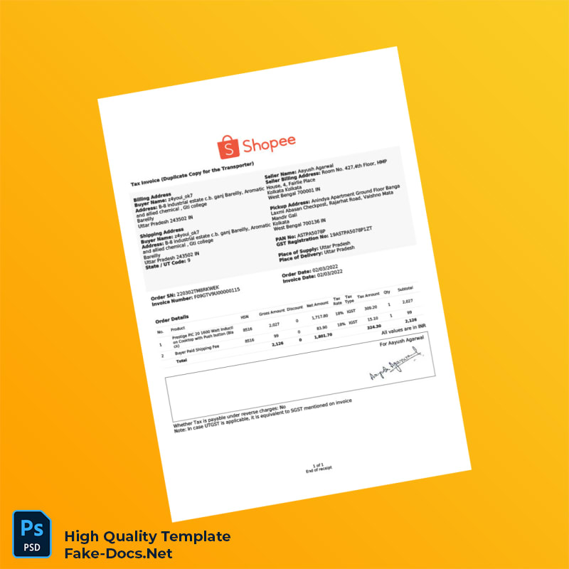 India DishanKart Retail Tax Invoice Template in Word and PDF formats 2 page India DishanKart Retail Tax Invoice Template in Word and PDF formats 2 page