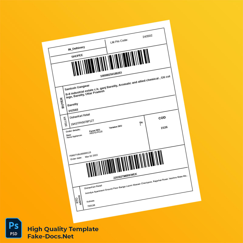India DishanKart Retail Tax Invoice Template in Word and PDF formats 2 page India DishanKart Retail Tax Invoice Template in Word and PDF formats 2 page